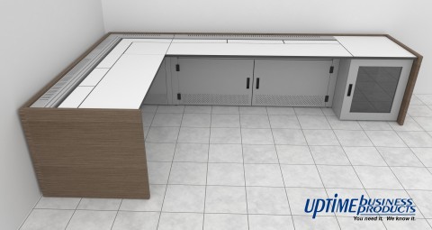 L-shaped control room console rendering - no chairs