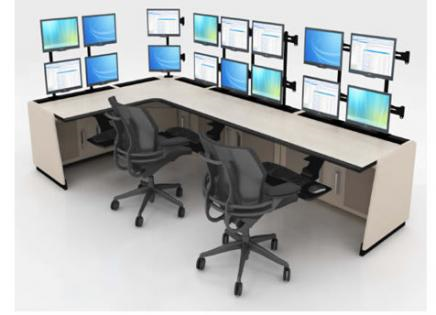 L-shaped control room console rendering