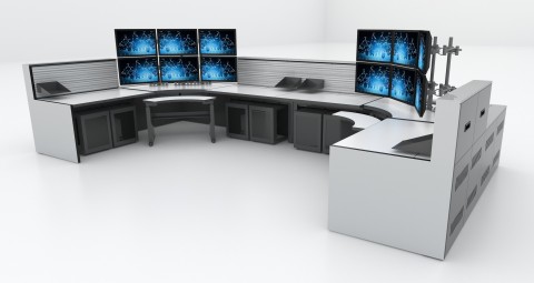 Dual Tech Control Room Console with Six Monitors