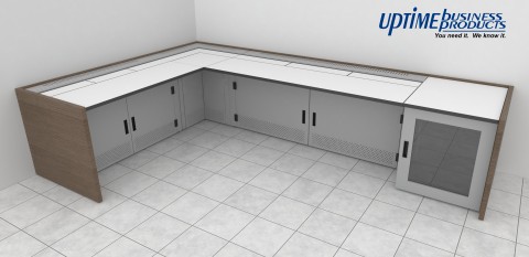 L-shaped control room console rendering - without chairs