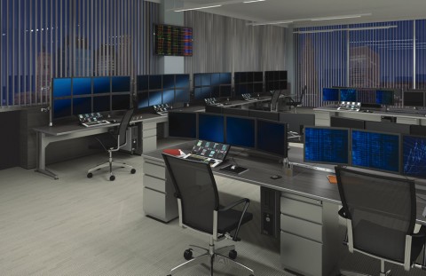 TransAction series technical desks, multiple monitors
